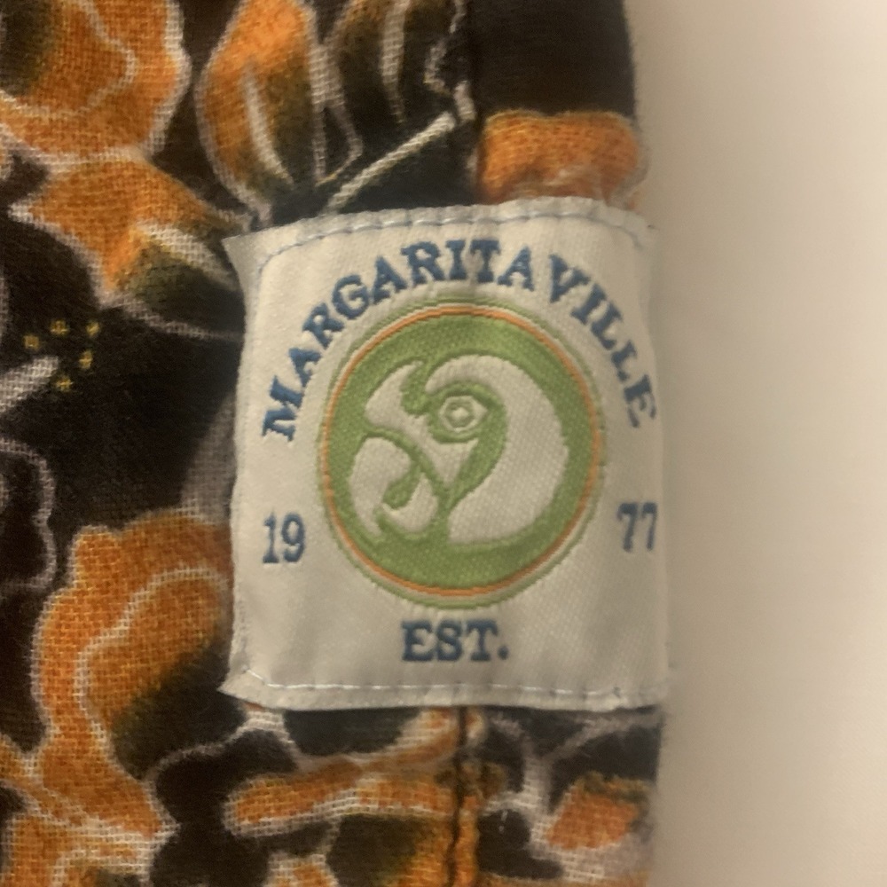 Margaritaville Shirt XL Black Orange Hawaiian Floral‎ Button Up Short Sleeve Men - Picture 7 of 7